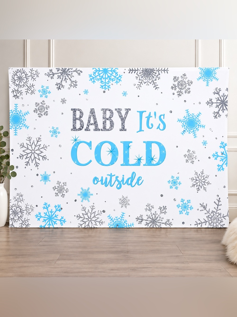 Baby It’s Cold Outside Winter Baby Shower Backdrop 7x5ft Snowflake Blue